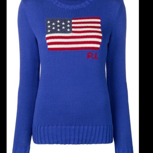SOLD-🇺🇸RALPH LAUREN🇺🇸Cobalt Blue USA Patriotic Nautical Flag Sweater XL - Picture 6 of 8